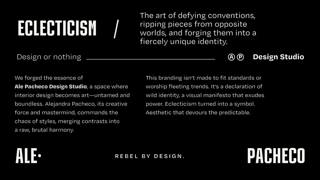 Ale Pacheco Design Studio visual identity and personal branding portfolio.